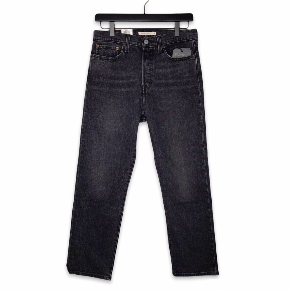 Levis Premium Womens Wedgie Straight Crop Denim Jeans Black Gray High Rise NWT - Picture 13 of 14